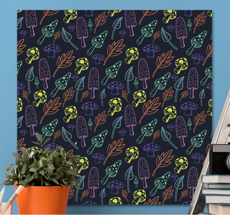 五颜六色的蘑菇图案帆布艺术版画 - TenStickers