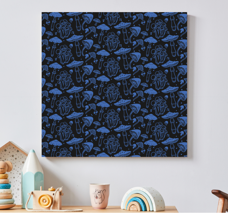 深蓝色蘑菇图案植物帆布版画 - TenStickers