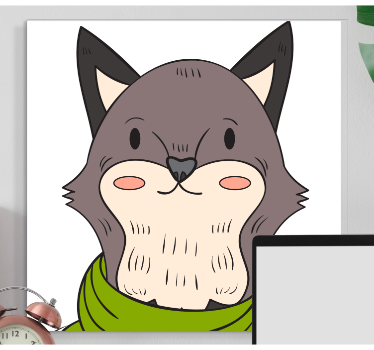 北欧灰狐狸与围巾动物帆布印花 - TenStickers