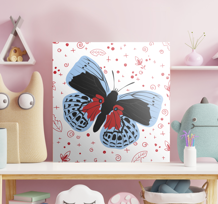 红色和绿色蝴蝶帆布墙艺术 - TenStickers