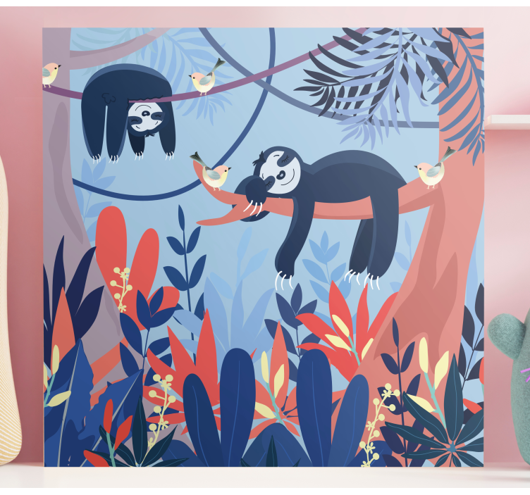 在森林苗圃画布中睡觉的动物 - TenStickers