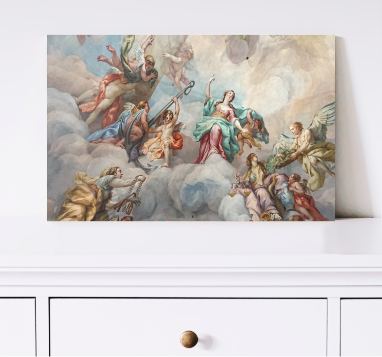 两个互相拥抱的天使帆布艺术版画 - TenStickers