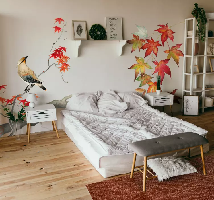 鸟画水彩客厅墙装饰 - TenStickers