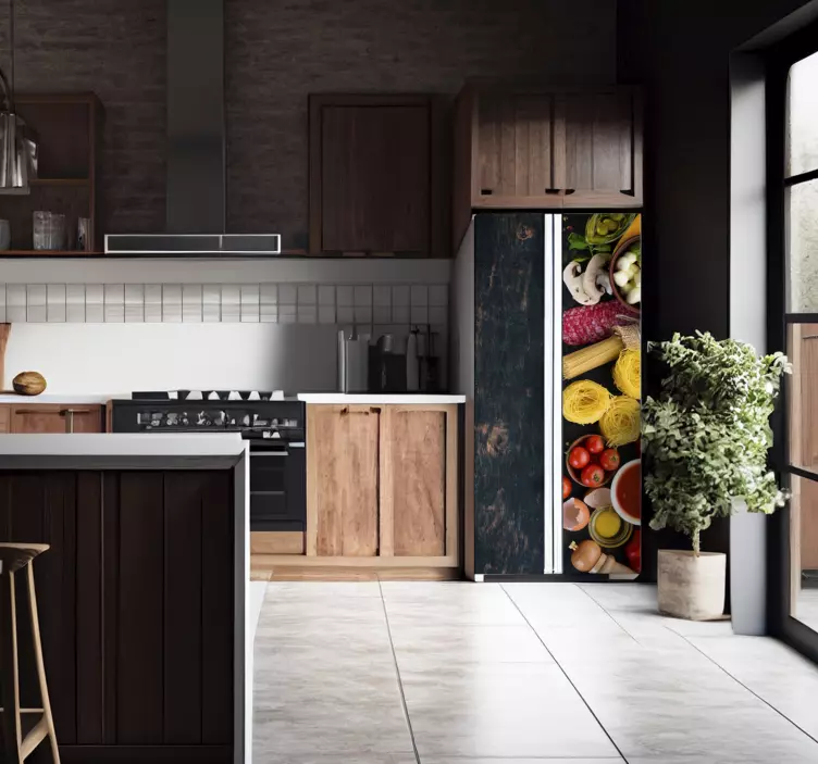 冰箱贴纸 塑料食品放在木头上 - TenStickers