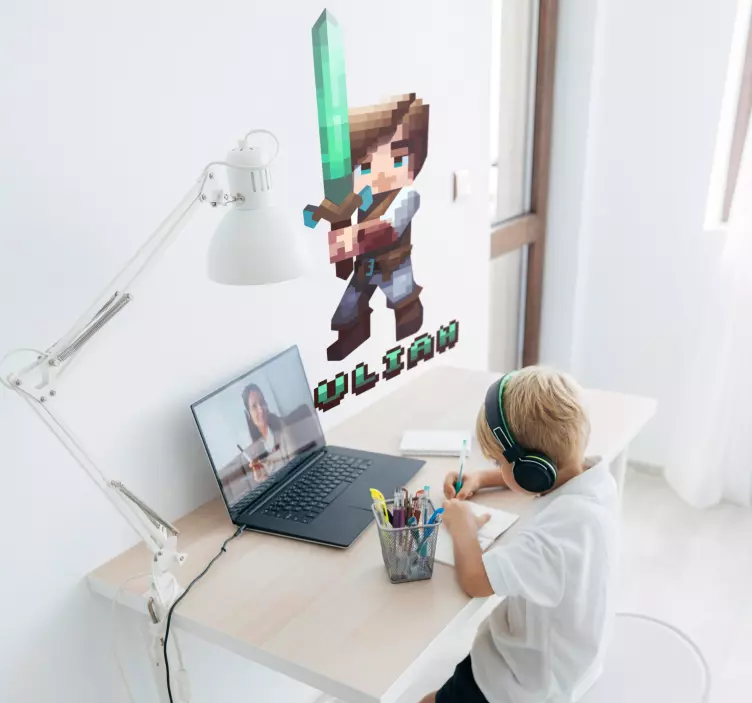 电子游戏贴纸 这个像素化的角色拿着剑 - TenStickers