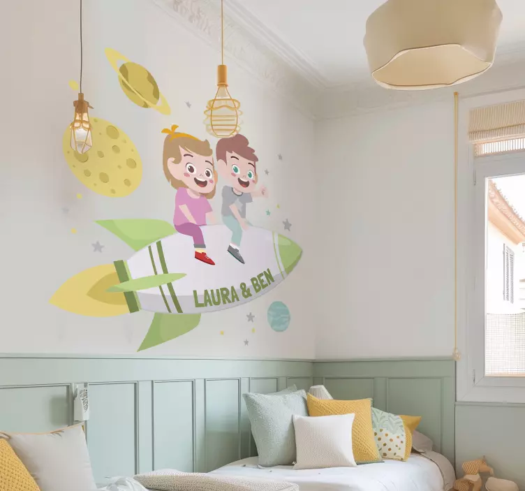 太空贴纸 火箭上的兄弟 - TenStickers