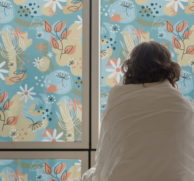 抽象平面花卉背景窗口贴纸 - TenStickers