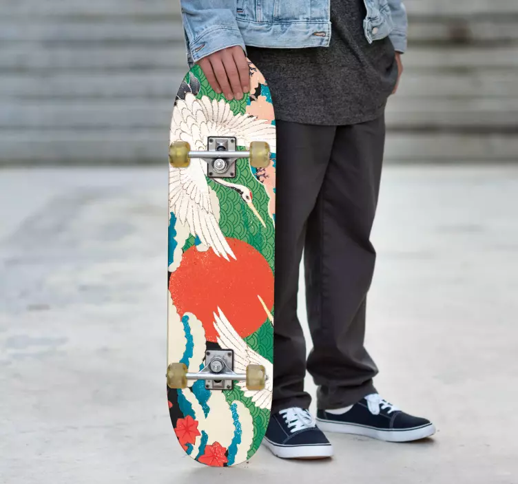 滑板贴纸日出下的鹤 - TenStickers