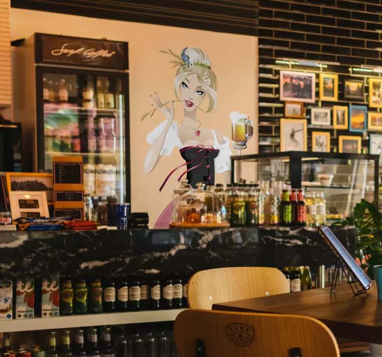 十月的金发碧眼女服务员贴图 - TenStickers