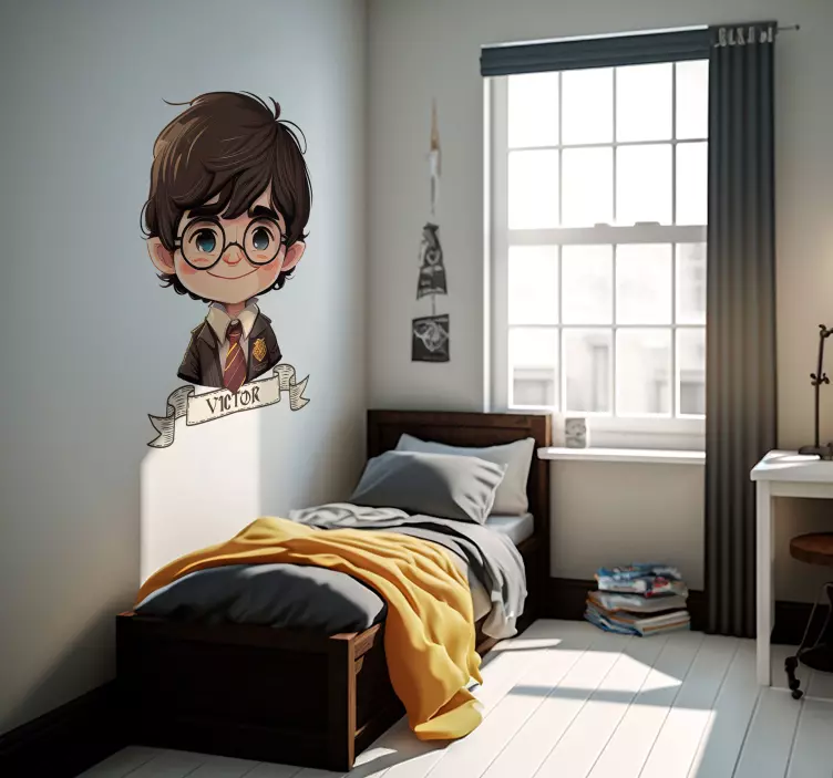 拿着领带贴纸的男孩巫师插画 - TenStickers