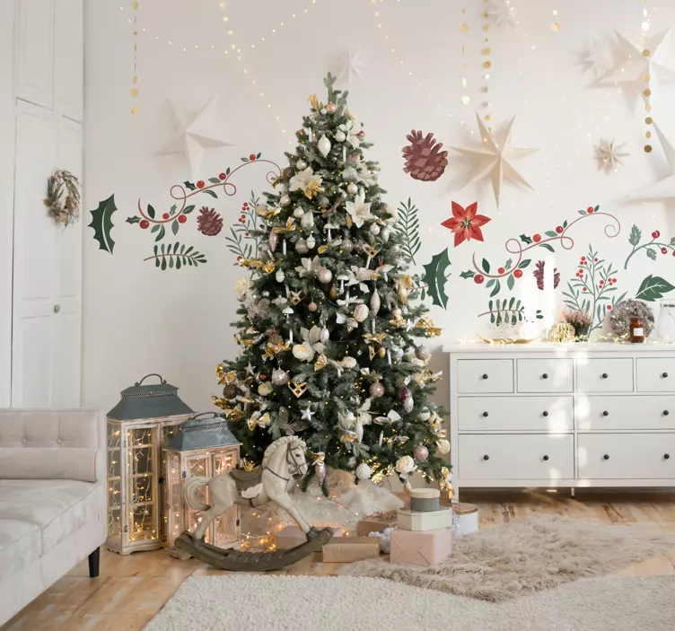 圣诞花卉套装圣诞贴纸 - TenStickers