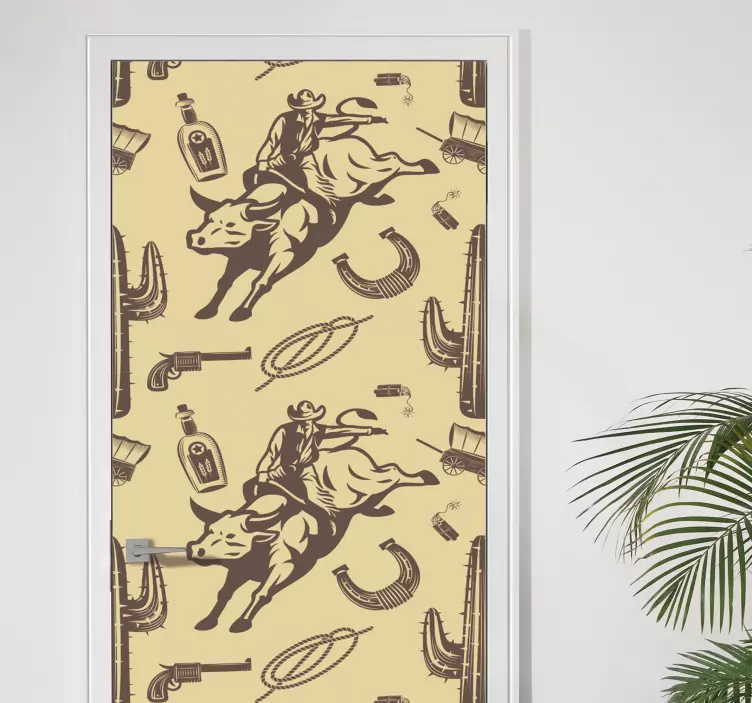 骑在公牛门上的牛仔贴纸 - TenStickers