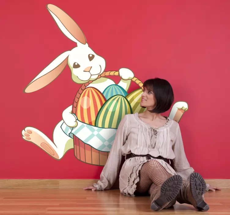 复活节兔子蛋篮墙贴 - TenStickers