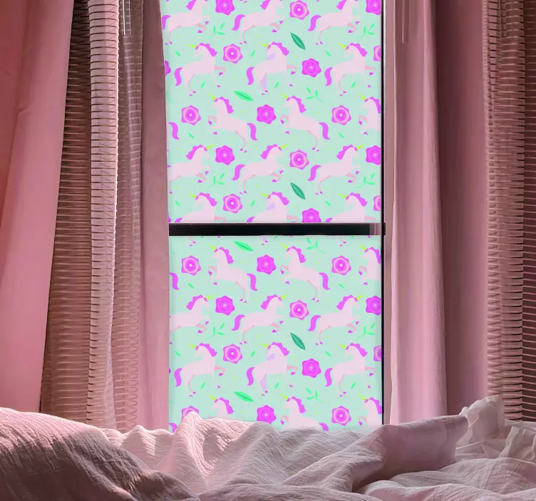 花独角兽图案窗贴 - TenStickers