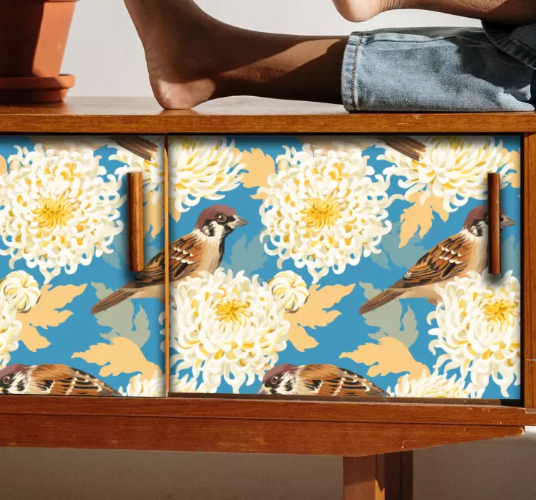 家具贴纸与菊花鸟图案相结合 - TenStickers