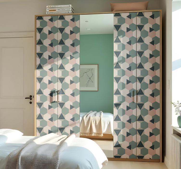 家具贴纸粉色和绿色六边形 - TenStickers