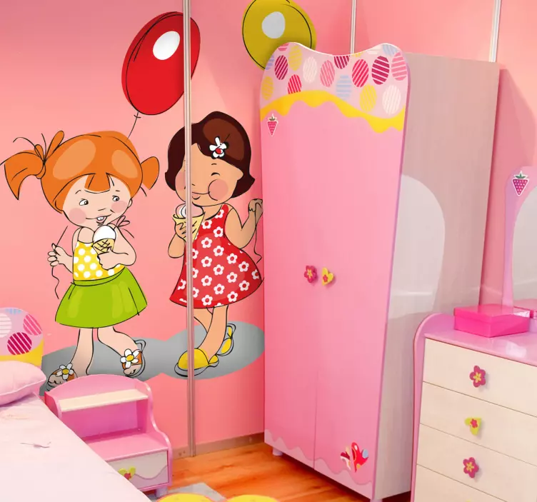 女孩，气球和冰淇淋小孩贴纸 - TenStickers