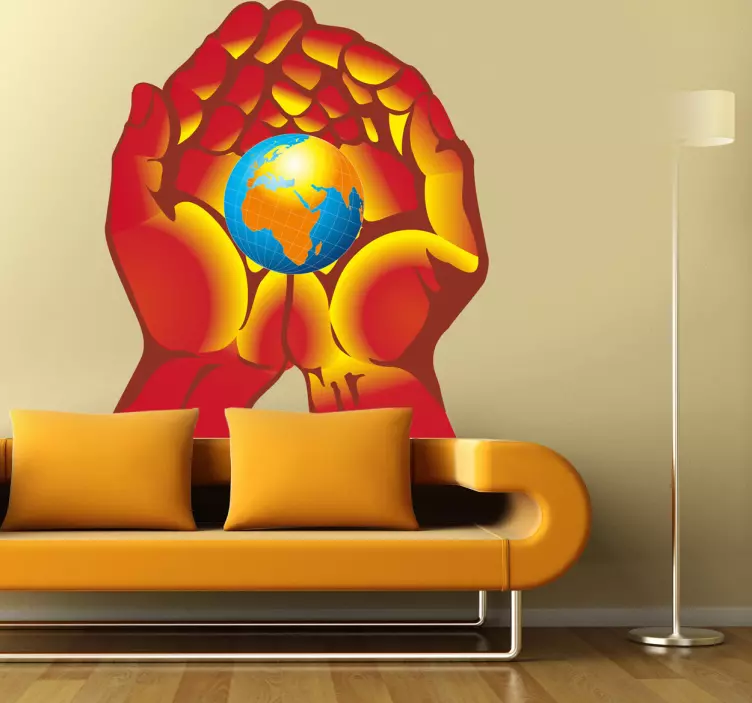 手里捧着地球贴纸 - TenStickers