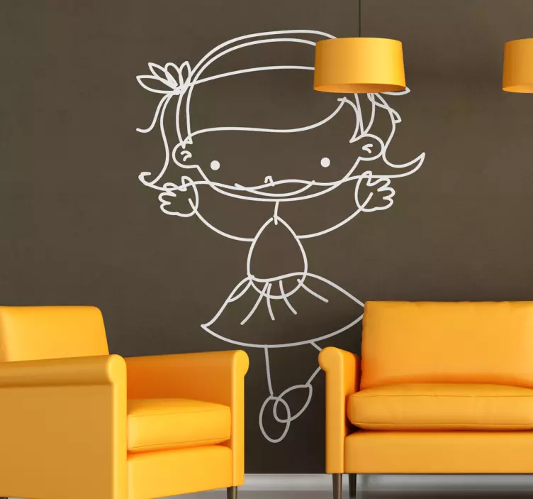 孩子们贴纸小女孩素描 - TenStickers