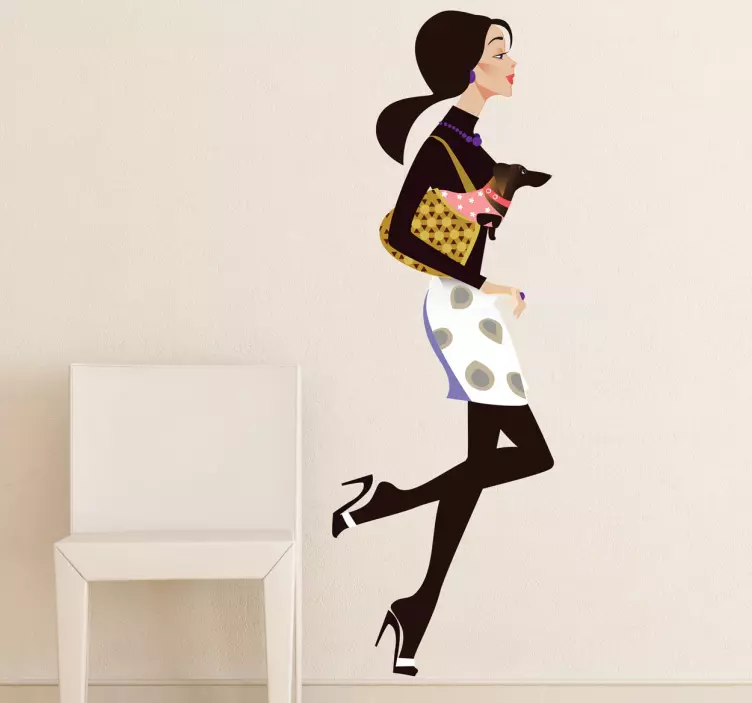 女士和小狗购物贴花 - TenStickers