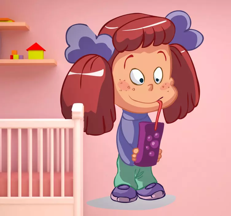 小女孩喝果汁的孩子们贴纸 - TenStickers