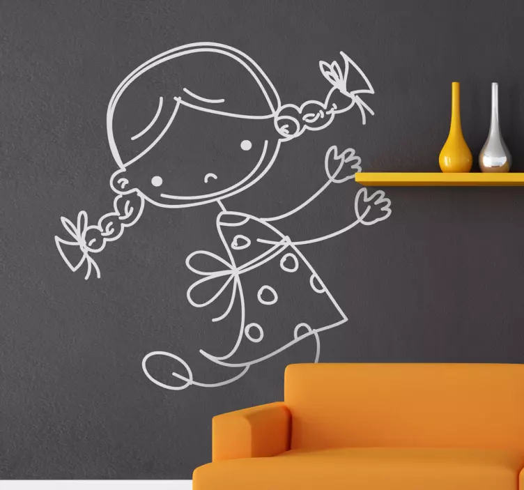 小女孩素描孩子贴纸 - TenStickers