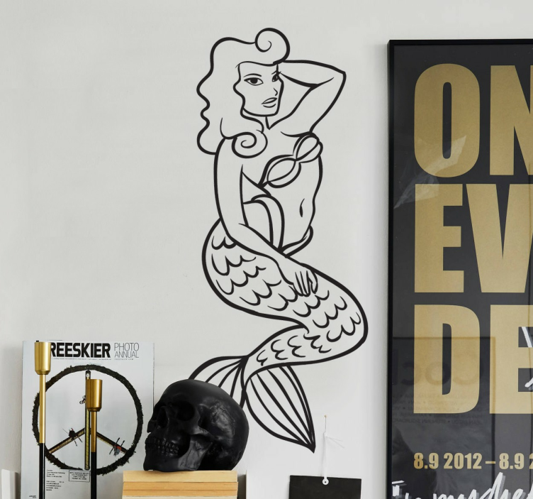 美人鱼纹身轮廓墙贴 - TenStickers