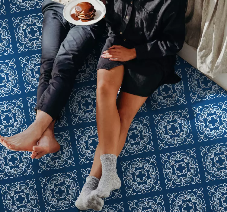 马赛克白色模式蓝色地板地毯 - TenStickers