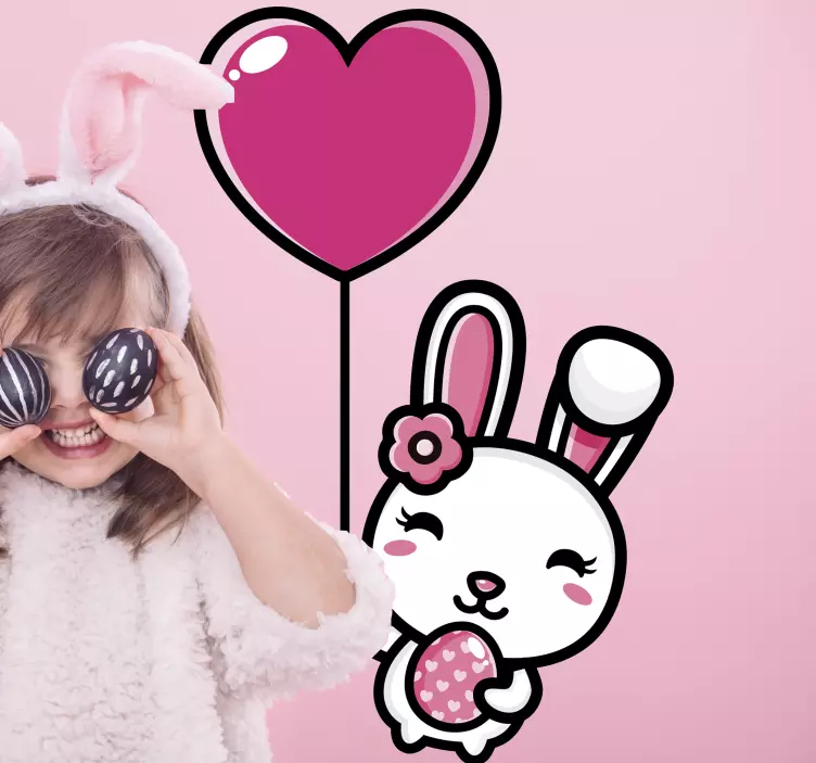 动物贴画快乐兔子抱着气球 - TenStickers