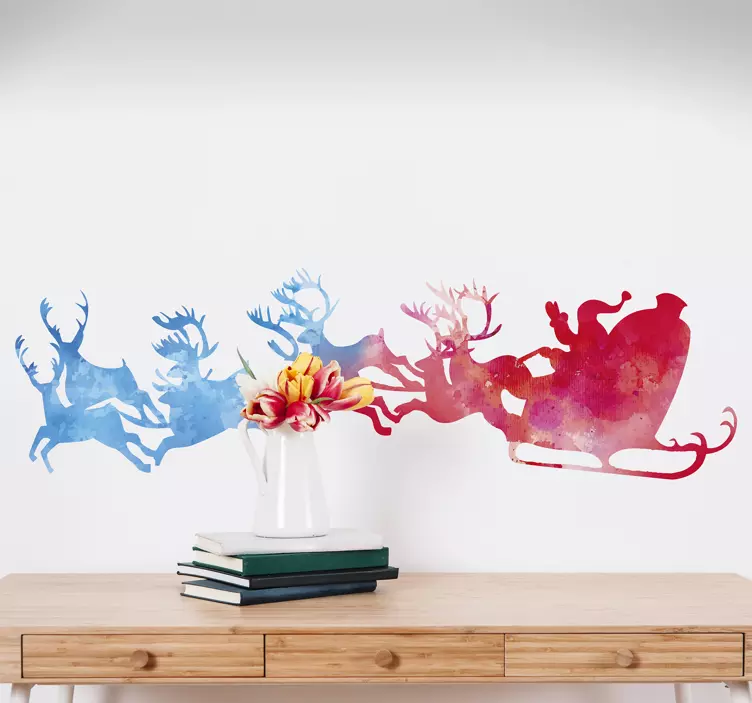 圣诞老人的雪橇水彩贴纸 - TenStickers