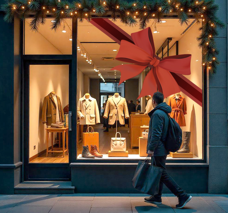 商店橱窗贴纸角落红丝带 - TenStickers