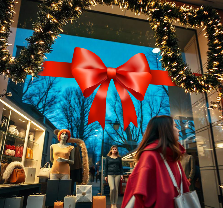 商店橱窗贴纸红色礼品蝴蝶结 - TenStickers