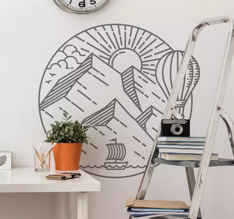 太阳和山脉北欧风格自然贴花 - TenStickers