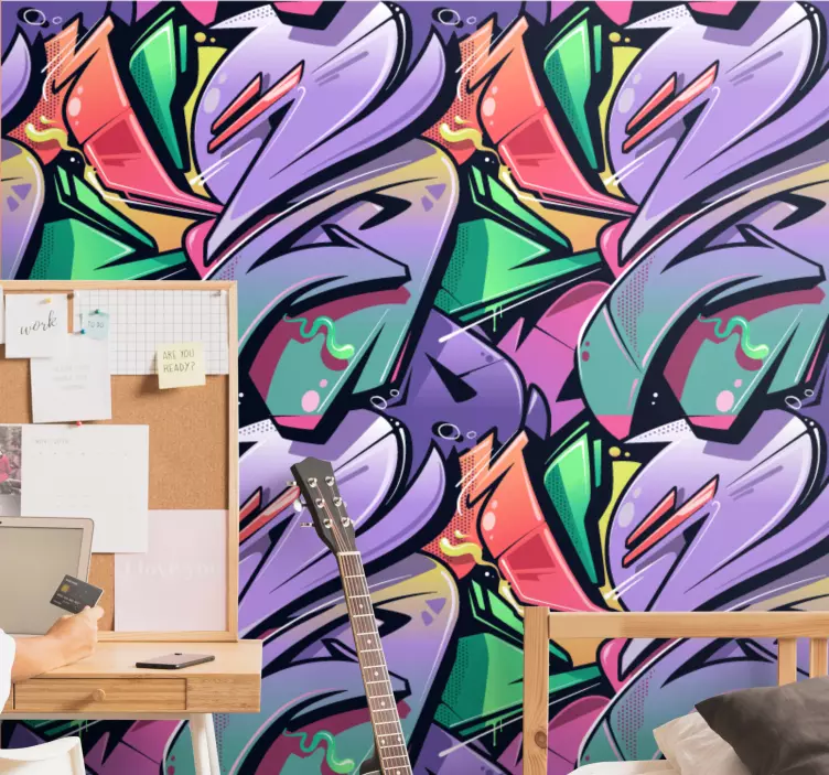 青少年卧室贴纸色彩斑斓的抽象涂鸦 - TenStickers