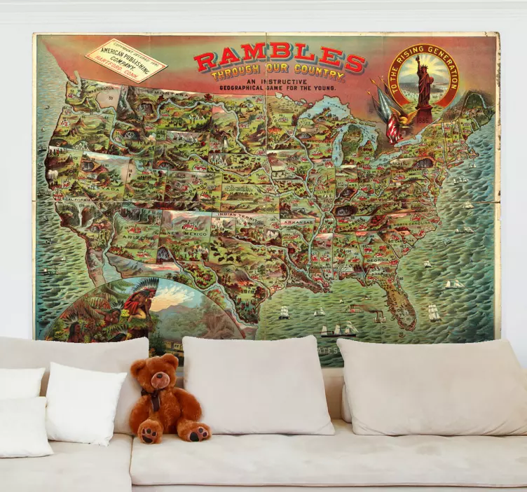 美国旧地图贴纸 - TenStickers