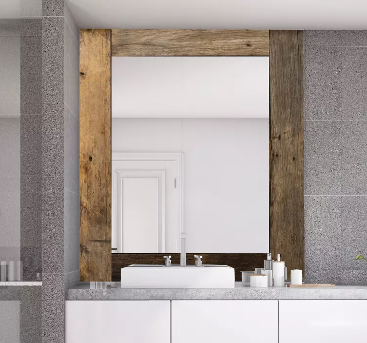 复古木材纹理镜子贴纸 - TenStickers