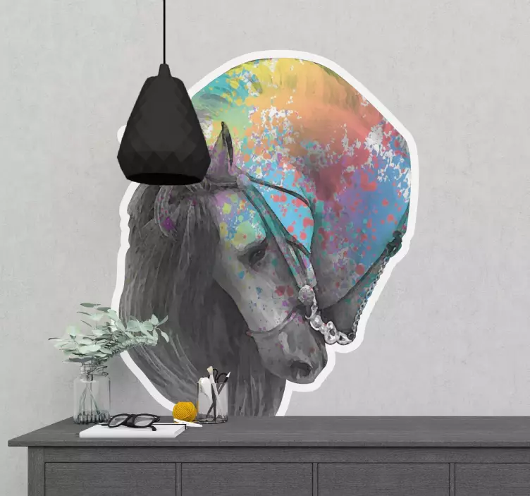 动物贴画色彩斑斓的马肖像 - TenStickers