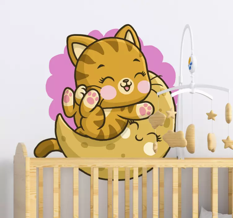 动物贴画可爱猫咪月亮 - TenStickers