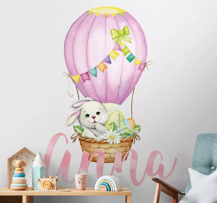 动物贴画白色兔子带名字 - TenStickers