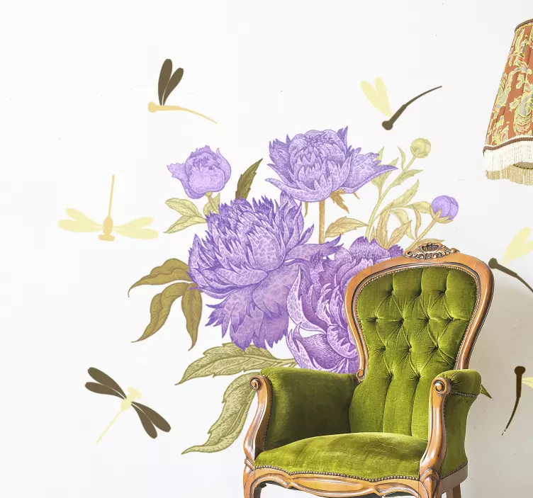 动物贴画薰衣草牡丹花艺组合 - TenStickers