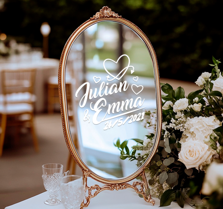 婚礼之心的名字和日期贴纸 - TenStickers