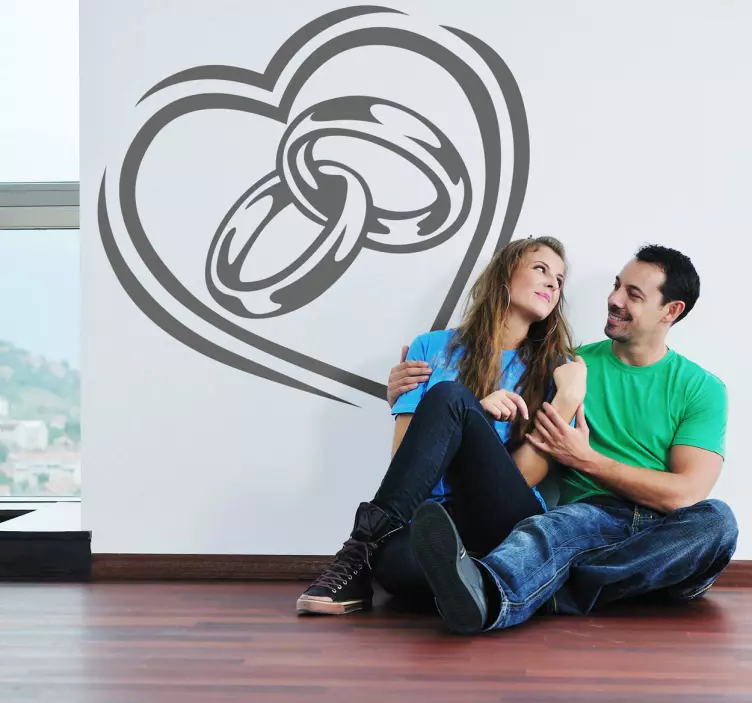 结婚戒指和心贴 - TenStickers