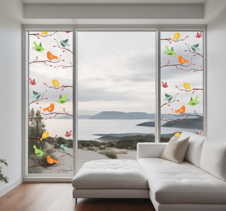 车窗贴纸粉色枝头上的鸟 - TenStickers