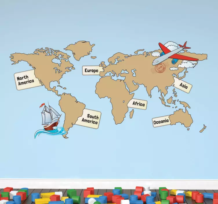 大洲的世界地图贴纸 - TenStickers