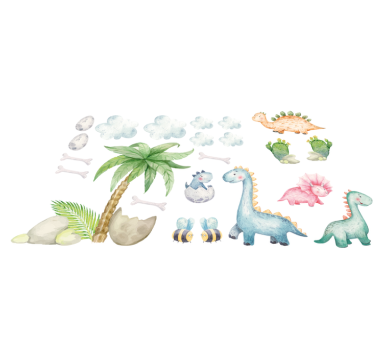 乙烯基地毯动物可爱水彩恐龙 - TenStickers