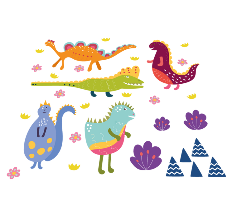 乙烯基地毯动物色彩斑斓的恐龙角色 - TenStickers