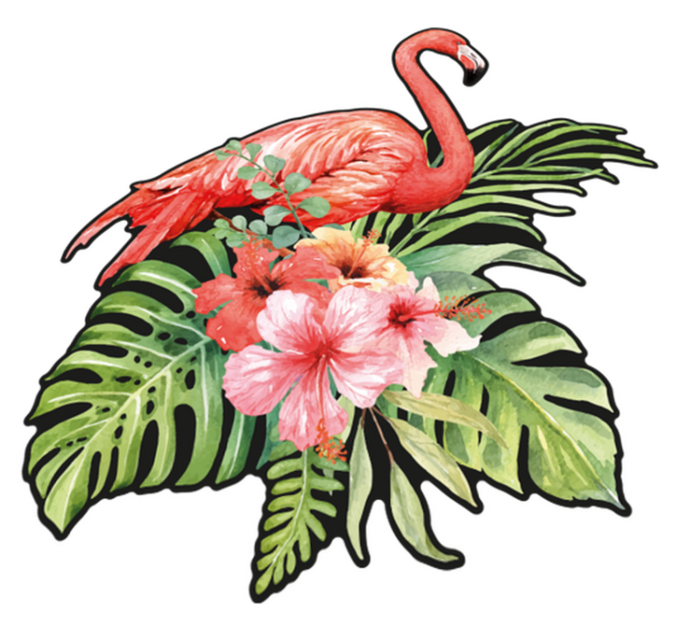乙烯基地毯动物与花卉的火烈鸟 - TenStickers