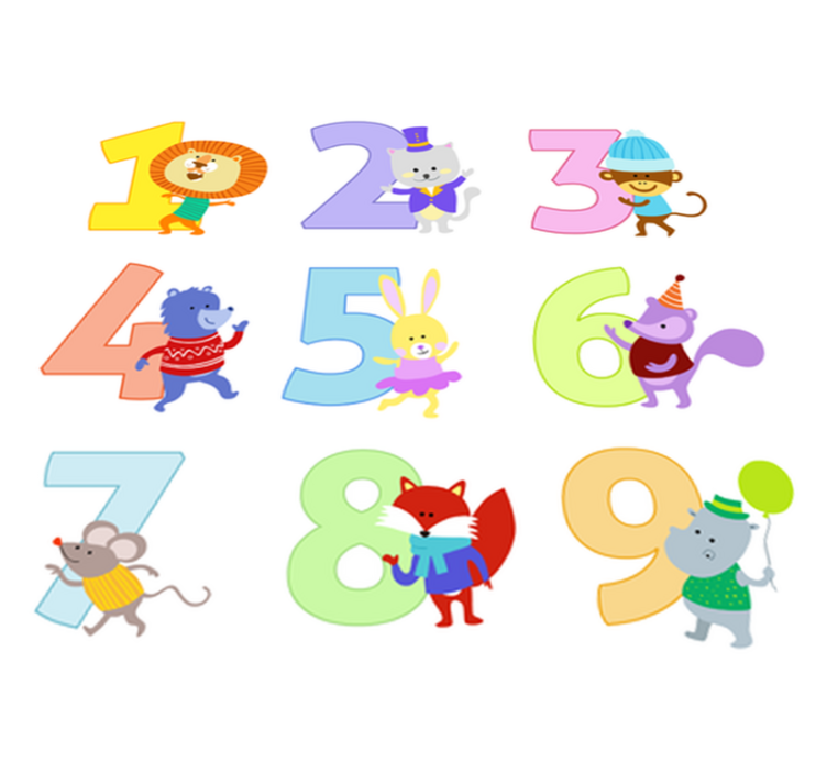 乙烯基地毯动物为孩子们提供彩色数字 - TenStickers