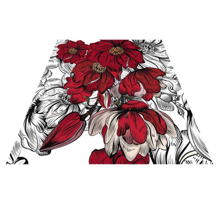 乙烯基地毯饭厅红白花卉图案 - TenStickers