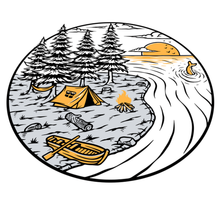 天然乙烯基地毯 露营车黄色风景徽章 - TenStickers